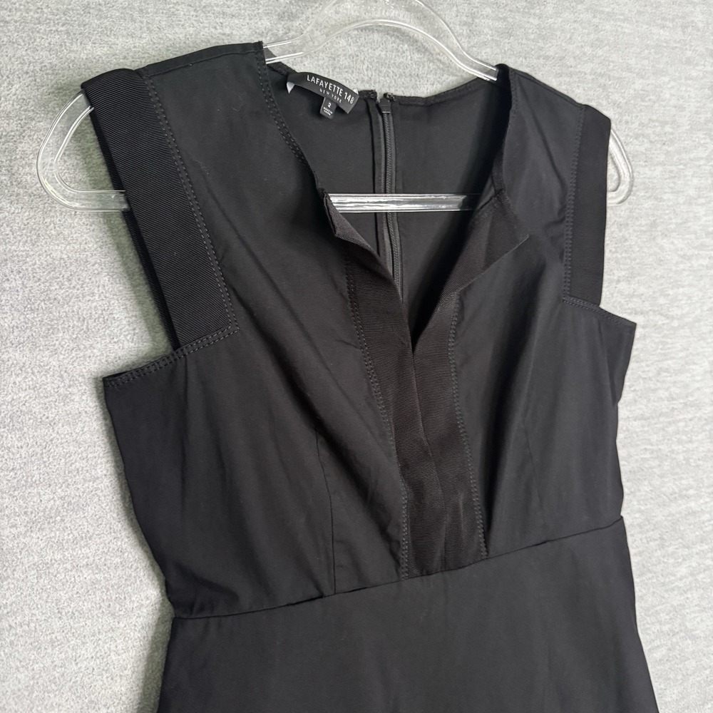 LaFayette Size 2 Black Sleeveless Dress A-Line Fit & Flare Split Neck Career LBD - Picture 2 of 6